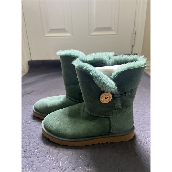 UGG W Bailey Button Emerald Green  Fur Boots Womens SZ US 7/UK 5.5 Glam Chic - Picture 4 of 16